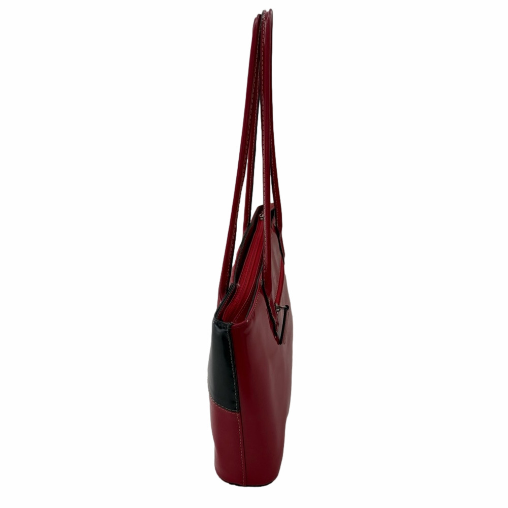Vintage Red Black Checkerboard Faux Patent Leather Purse Shoulder Bag Colorblock - Picture 8 of 12